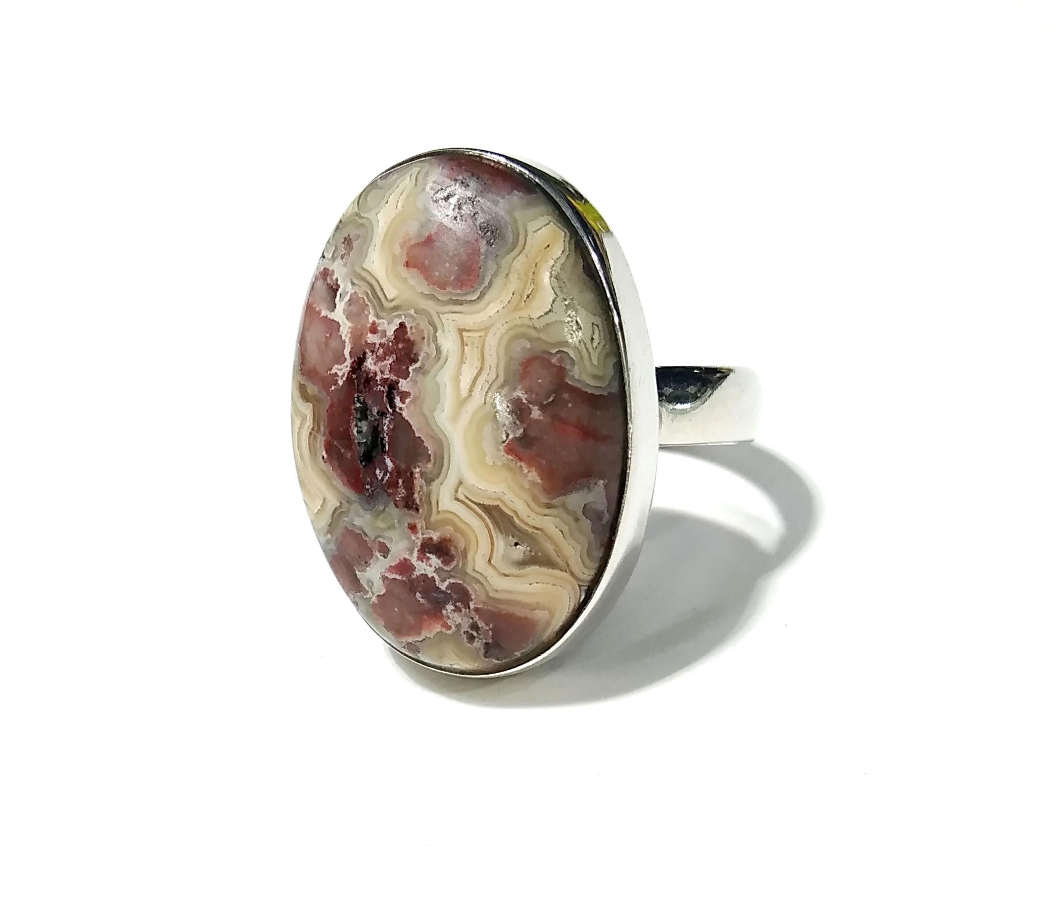 Crazy Lace Agate Gemstone Ring, 925 Sterling Silver Ring, Designer Agate Stone Size 24x17 mm Handmade Ring, Gift For Girls & women.